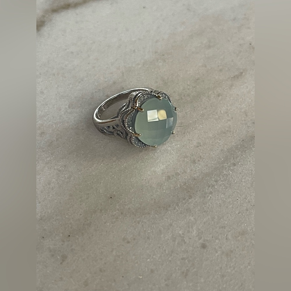 Sterling Silver & 14K Gold Accent Chalcedony Ring – Artisan Made, Thailand